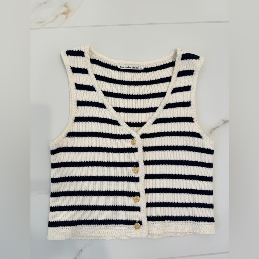 Abercrombie & Fitch Navy and White Striped Vest